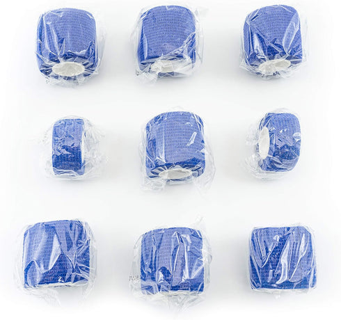 9 Rolls Self Adhesive Wrap Athletic Tape - Breathable Elastic Cohesive Bandage for Sports Injury & Pet (Dark Blue)