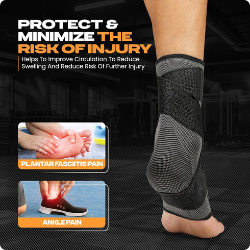 1 Pair Ankle Brace with Strap for Men & Women, Plantar Fasciitis Relief, Ankle Support Compression Sleeve Wrap
