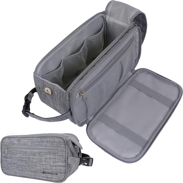 PAVILIA Toiletry Bag for Men, Travel Essentials Shaving Dopp Kit, Men's Travel Bag Toiletries Organizer Case for