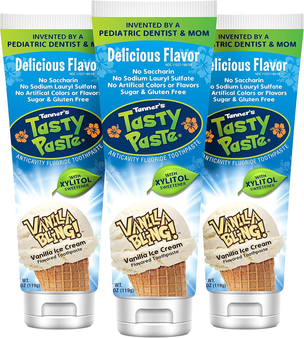 Tanner's Tasty Paste Vanilla Bling - Anticavity Fluoride Childrens Toothpaste/Great Tasting, Safe, and Effective Vanilla