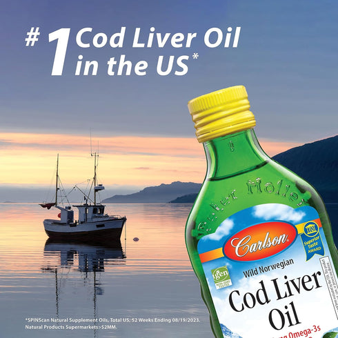 Carlson Cod Liver Oil Minis, 100 Mini Softgels - 280 mg Omega-3s + Vitamins A & D3 for Heart & Vision Health