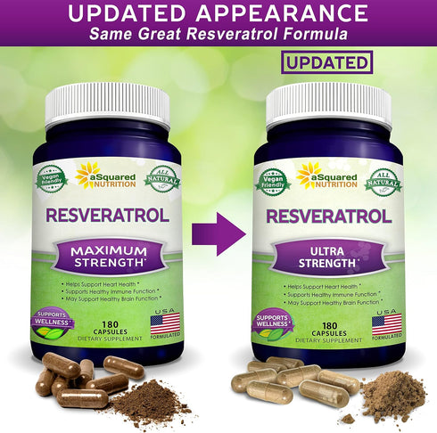 100% Natural Resveratrol Supplement, 1000mg Max Strength (180 Capsules) for Heart Health & Antioxidants