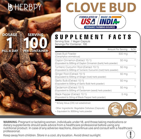 7in1 Clove Supplement - 100 Caps Rich in Vitamins & Minerals for Digestive, Immune, Bone & Heart Health