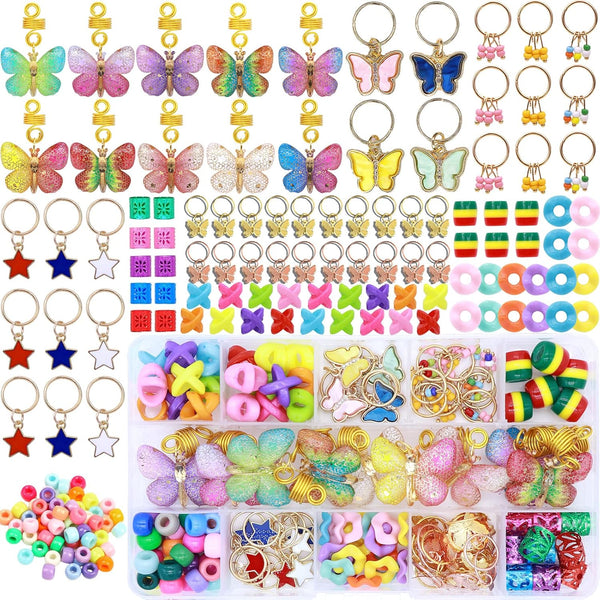 NAISKA 138Pcs Gold Butterfly Braid Hair Accessories, Colorful Beads for Hair Braids, Handmade Jewelry Charms for Women