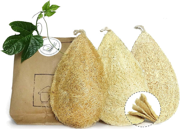 3 Pack Natural Loofah Dish Sponge, 100% Biodegradable Compostable Vegetable Scrubber for Kitchen, Eco Friendly Zero