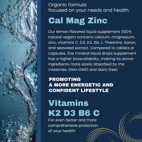 (2 Pack) 10 in 1 Calcium Magnesium Zinc D3 K2 Supplement Liquid Drops 1 Fl Oz for Bone & Immune Support