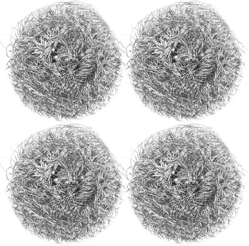 4pcs Wire Ball Pot Brush, Stainless Steel, Reusable Cleaning Brush for Kitchen Pots and Bowls