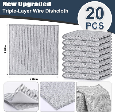 Navona 20 Pcs New Upgrade Steel Wire Dishcloth,Triple-Layer Steel Wire Cleaning Cloth,Powerful Cleaning Non-Scratch Wire Dishcloth Rag for Cookware, Sinks, Dishes, Stove Tops by Navona