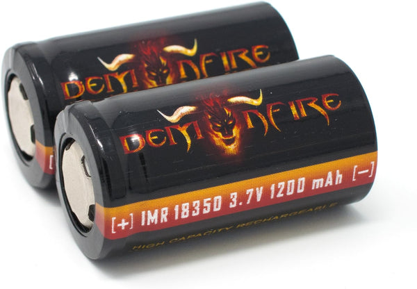 IMR 18350 Flat Top Rechargeable Battery, 1200mAh, 3.7V, 2 Pieces