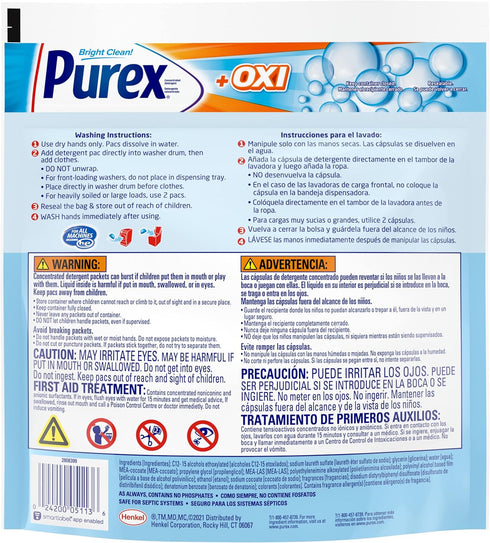 Purex 4-in-1 + OXI Laundry Detergent Pacs, Fresh Morning Burst, 56 Count