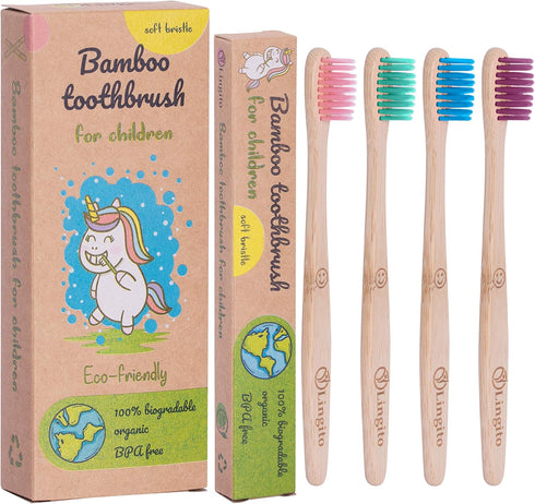 Lingito Natural Bamboo Toothbrushes - BPA Free Soft Bristles, Nature-Friendly, Organic & Vegan Toothbrush Pack