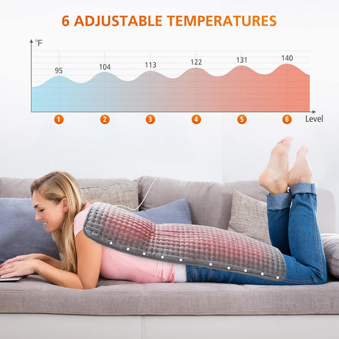 Snailax Heating Pad & Foot Warmer, 17”x33”, Washable Fast Heated Pads for Back Pain Relief, Grey