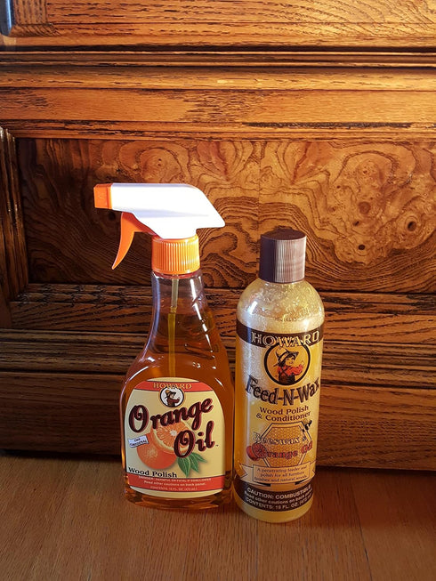 Howard Feed N Wax Wood Polish & Conditioner, Orange Oil Wood Polish, Cleaner for Furniture & Teak