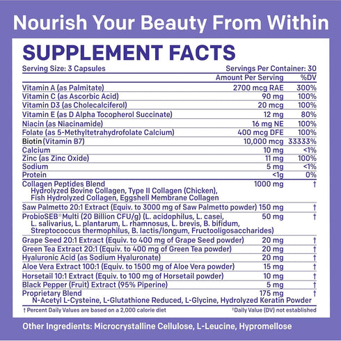 27-in-1 Hair Skin and Nails Vitamins (6180mg) w/Biotin 10000mcg - Collagen & Keratin Supplements for Men and Women, 90ct