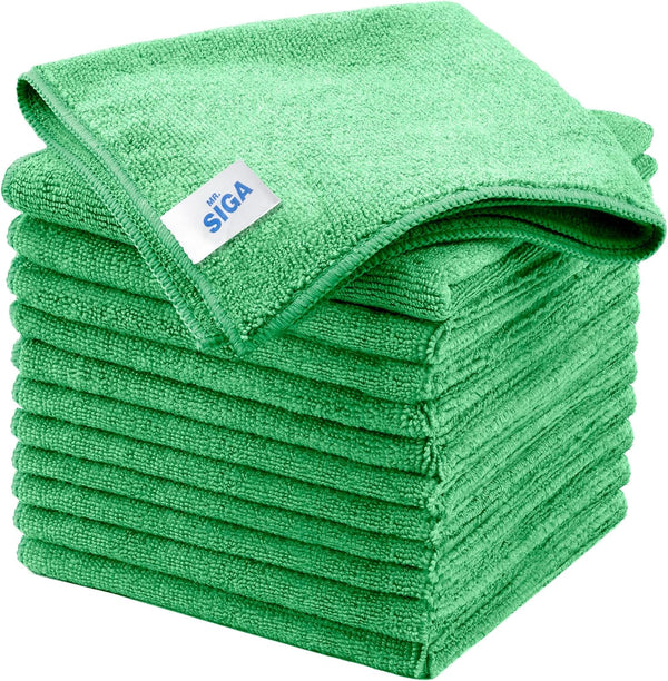 MR.SIGA Microfiber Cleaning Cloths, All-Purpose Towels, Pack of 12, Green, 32 x 32 cm