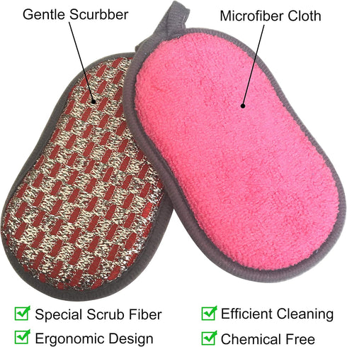 Multi-Purpose Scrub Sponges for Kitchen, Non-Scratch Double-Side Microfiber Sponge with Heavy Duty Scouring Power (Pack