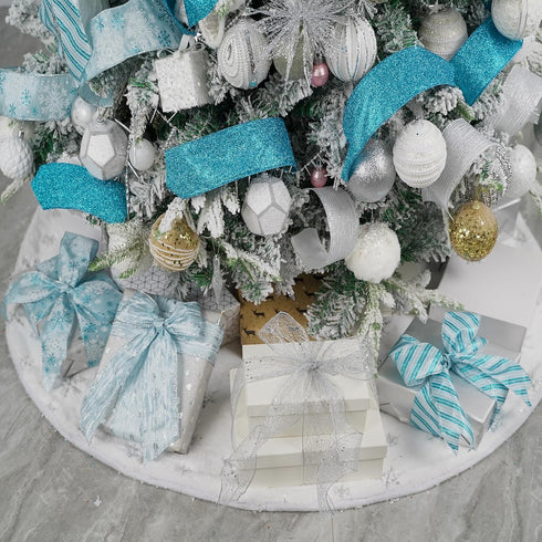 HUIHUANG Blue Ribbon for Christmas Tree, 2-1/2" x 6 Rolls, Blue and Silver Wired for Home Decor