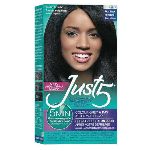 Just 5 Women's 5 Minute Permanent Hair Color, Rich Black, Grey Hair Coloring with Conditioner
