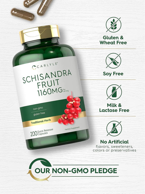 Carlyle Schisandra Supplement 1160 mg | 200 Capsules | Non-GMO Gluten Free Berry Fruit Extract