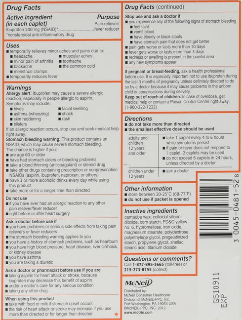 Motrin IB, Ibuprofen 200mg Tablets for Fever, Muscle, Headache & Pain Relief, 50 Count, Pack of 2