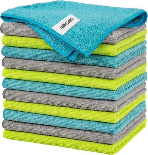 FIXSMITH Microfiber Cleaning Cloth - Pack of 12, 12 x 16 in, Highly Absorbent, Lint-Free Cleaning Rags for Home