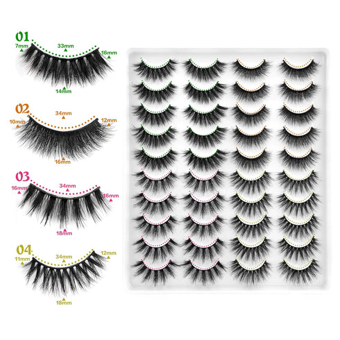 Lanflower Fake Eyelashes, Natural Look Dramatic 3D Lashes Pack with 20 Pairs in 4 Styles