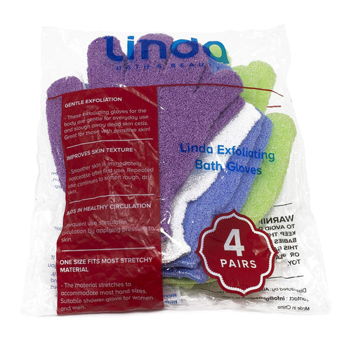Linda Bath Gloves Exfoliating, Pack of 4