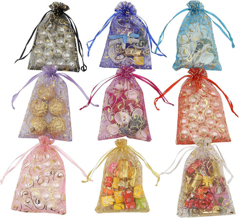 Stratalife 100PCS Organza Bags 4x6 Mesh with Drawstring - Small Sheer Jewelry Pouches for Wedding Return Gifts (Mixed