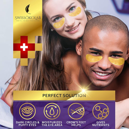 SWISSÖKOLAB 24k Gold Under Eye Patches for Dark Circles, Puffiness, Collagen Eye Gel Pads