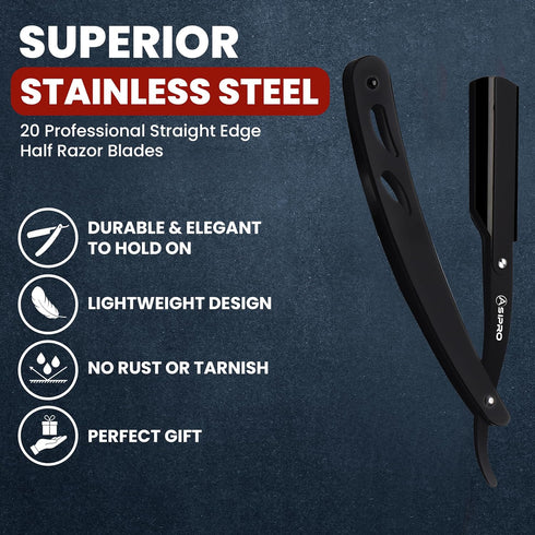 Professional Straight Razor for Men, 20 Barber Razor Blades & Carrying Case, Straight Edge Shaving Kit