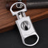 V-Cut Cigar Cutter - Stainless Steel Blade, Up to 60+ Ring Gauge in Leather Gift Case (Silver)