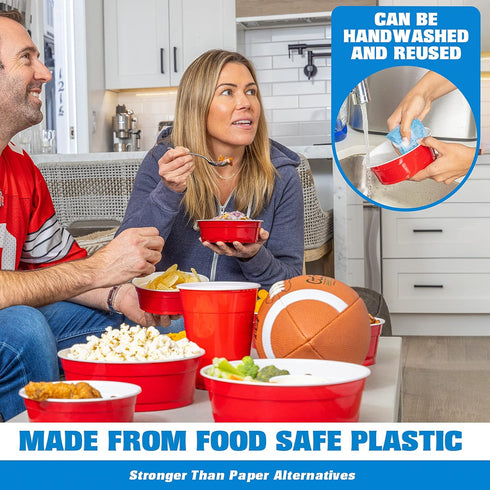 GoBig Red Party Cup Bowls - Large Disposable Plastic Bowls, 22 oz or 60 oz