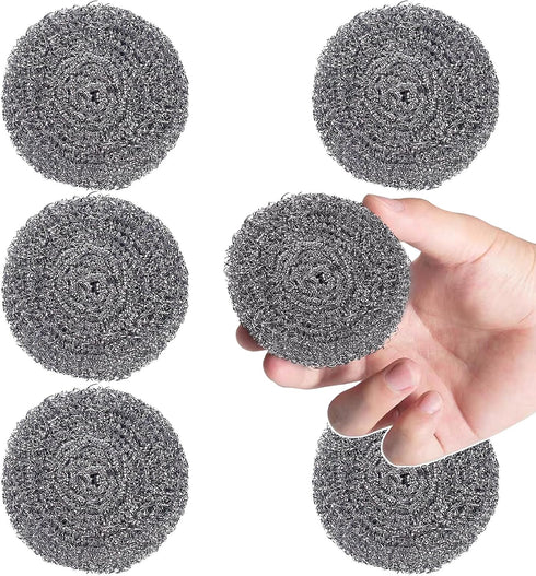 Stainless Steel Scourer Kitchen and Household, Steel Cleaning Dishes, Middle Size Scrubbers (6Pcs*25g)
