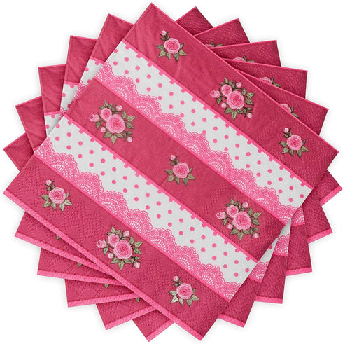 Royal Bluebonnet Paper Tea Cups and Saucer Sets - 24 Disposable Tea Party Decorations for Valentine's Day, Pink Floral