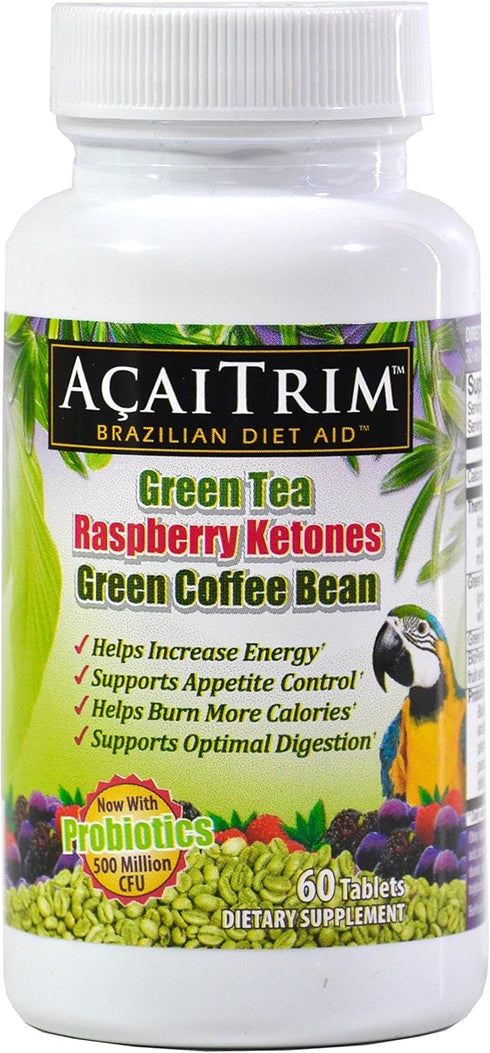 AcaiTrim Weight Loss Supplement | 60 Acai Berry Capsules with Green Tea, Green Coffee, Raspberry Ketones & Probiotics