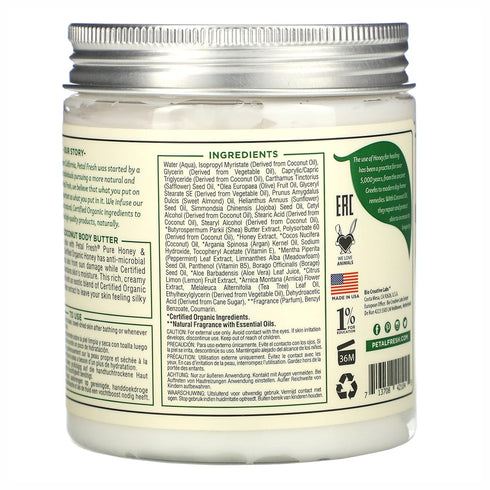 Petal Fresh Pure Restoring Body Butter, 8 Fl Oz, Heals & Protects Skin with Honey & Coconut Oil