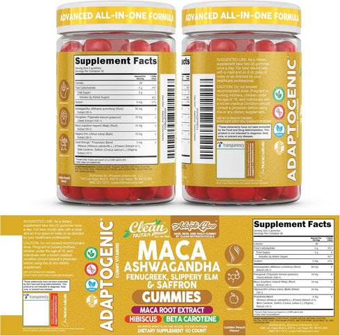 Gummies 60 Gummies Gummy Clean Nutra Maca Root Ashwagandha Fenugreek Slippery Elm Saffron Hibiscus Beta Carotene
