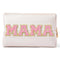 Y1tvei Preppy Patch Extra Large Mama Varsity Letter Makeup Bag, Pink Chenille Letter PU Leather Zipper Organizer