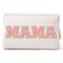Y1tvei Preppy Patch Extra Large Mama Varsity Letter Makeup Bag, Pink Chenille Letter PU Leather Zipper Organizer