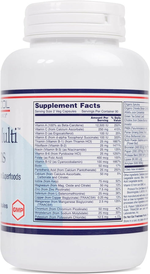 Protocol Ortho Multi Greens Multivitamin with Green Superfoods, 180 Veg Caps, with Vitamins C, B6, B12 & More