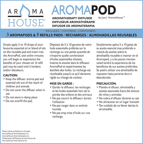 Aromapod Natural Airflow Personal Essential Oil Diffuser with 5 Unscented Refill Pads - White (Pack of 3)