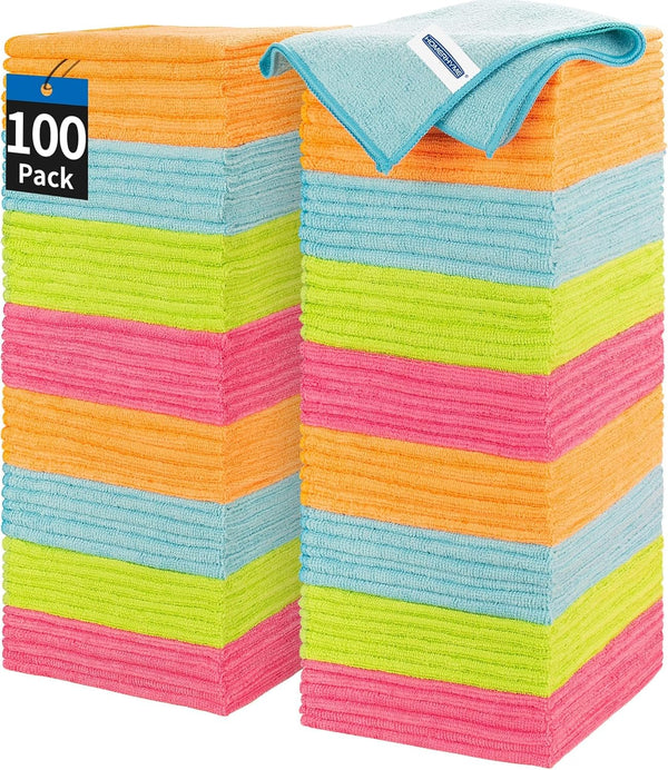 Microfiber Cleaning Cloth, 100 Pack, 12.6" x 12.6" Dish Cloths, Lint Free Non-Abrasive Washable Reusable for Kitchen,