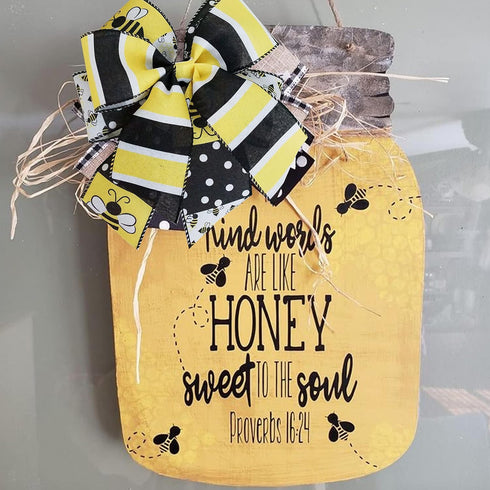 Wired Ribbon with Black, White and Yellow Stripes, Bee Design, 2.5” x 10yds, Spring and Summer Burlap
