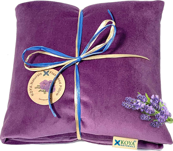 KOYA Naturals Soft Velvet Flax Seed Pillow with Lavender - Microwavable Heating Pad for Neck, Muscle, Joint Pain