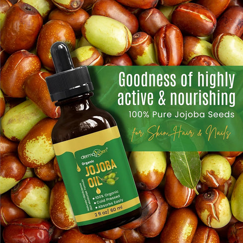 Jojoba Oil - 100% Organic & Cold Pressed, Anti-Aging Moisturizing Treatment for Face, Hair, Skin & Nails (2 FL OZ)