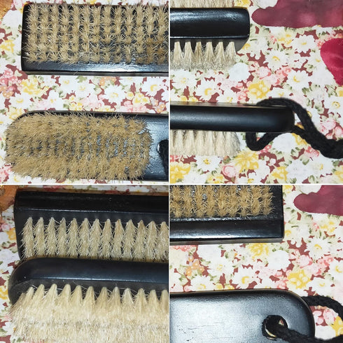 Wooden Nail Brush Cleaner Black X 2 - 100% Boar Bristle for Hand, Finger, Foot, Toe Cleaning with Rope