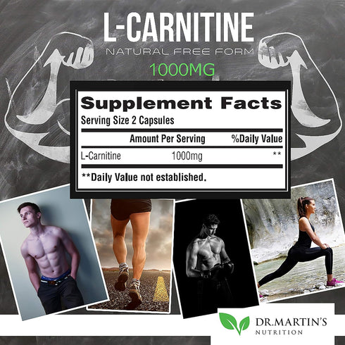 DR. MARTIN'S NUTRITION Extra Strength L-Carnitine - 200 Capsules - 1000mg Per Serving - Increase Performance & Boost