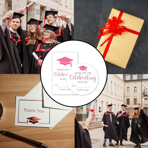Set 2025 40 20 A02 Graduation Stickers - Pink Graduation Season - Self Adhesive Labels, Round & Tag Shaped, Each Pcs