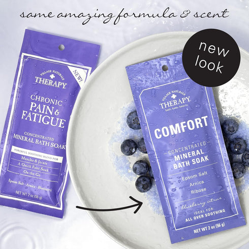 Mineral Bath Soak, Comfort Concentrated Bath Soak by Village Naturals Therapy, Blueberry Citrus, 2 Oz, Pack of 12