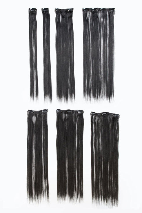 SWACC 22 Inches Straight Full Head Clip in Hair Extensions, 7 Separate Pieces, Heat Resistant Synthetic Hair (1B-Off
